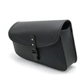 Black PU leather swingarm saddlebag mounted on a Harley Davidson Sportster motorcycle.