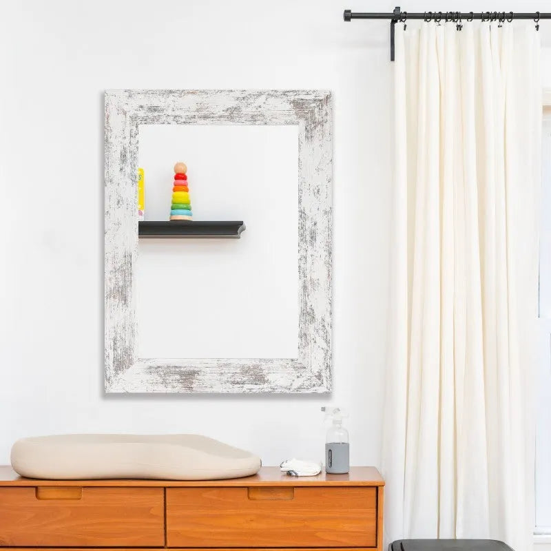 Modern pastoral style wall-mounted bathroom mirror with retro Chinese design in small old white