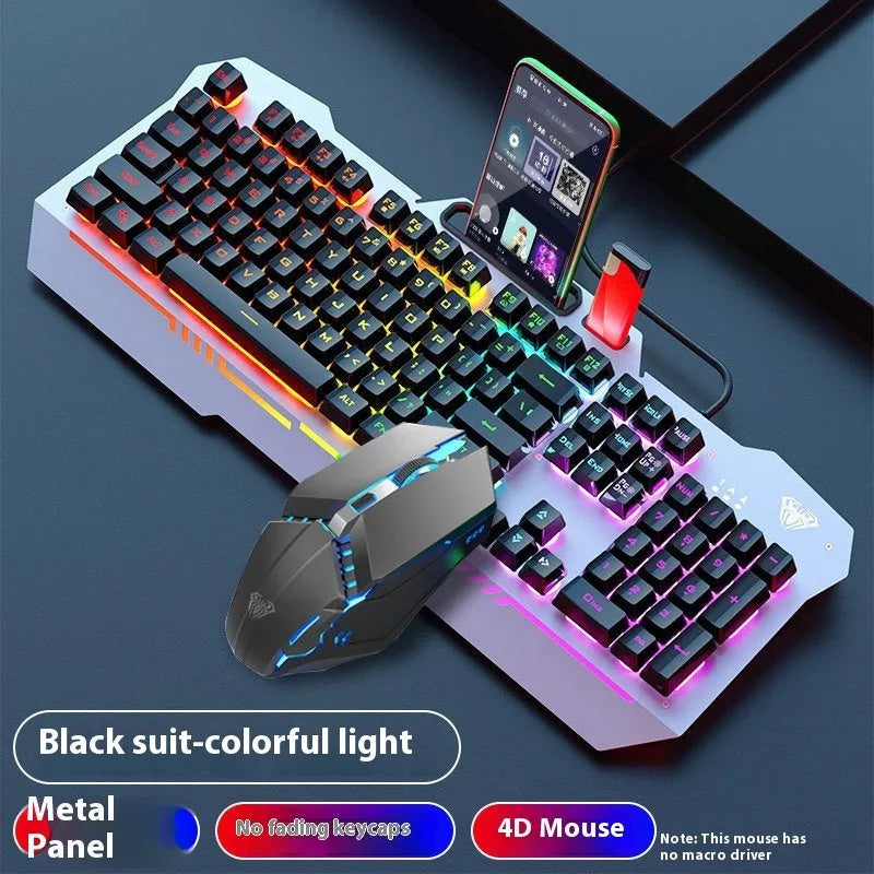 Black and white wired keyboard mouse headset bundle for desktop computer setups