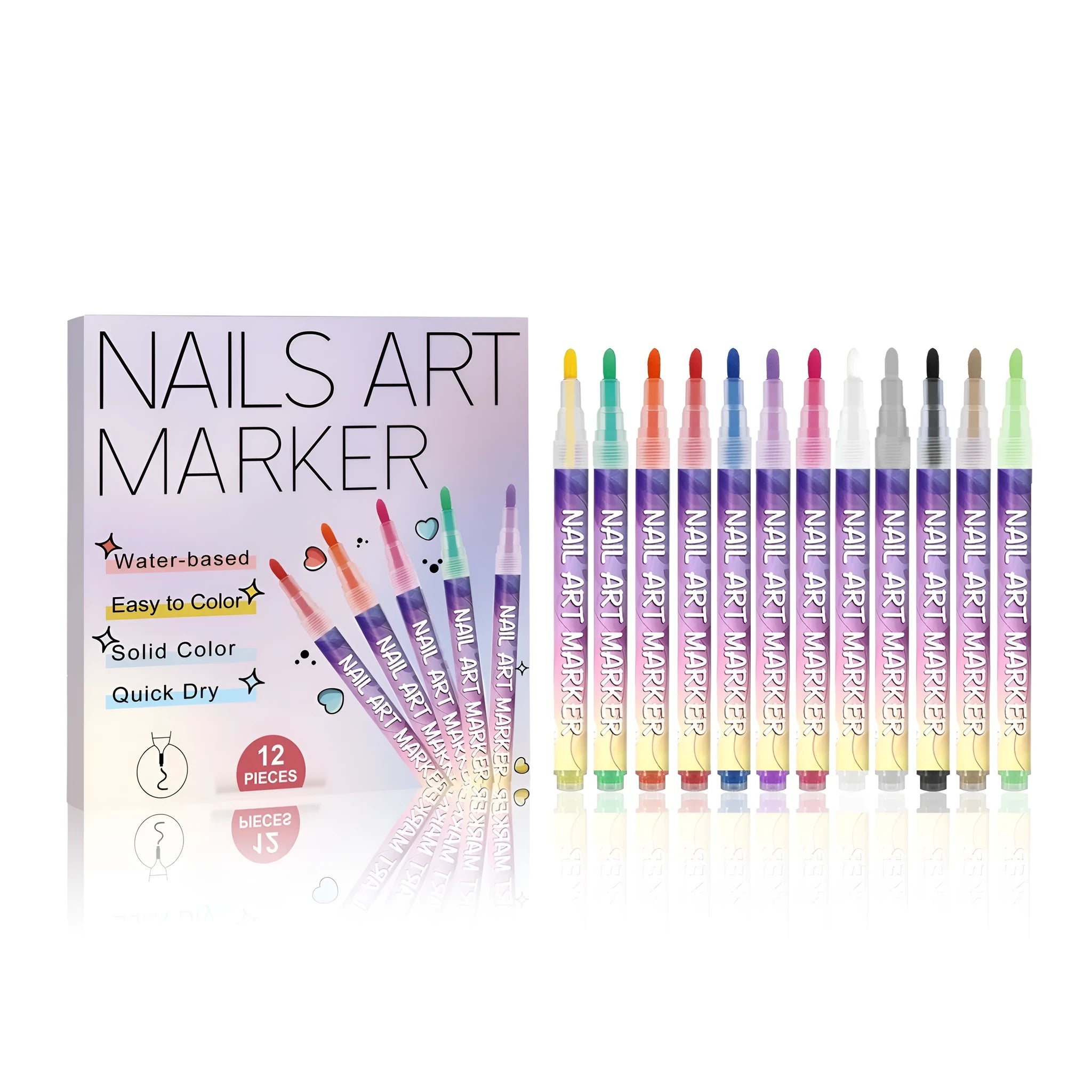 12 colourful nail art marker pens with fine tips for DIY manicure graffiti nail designs