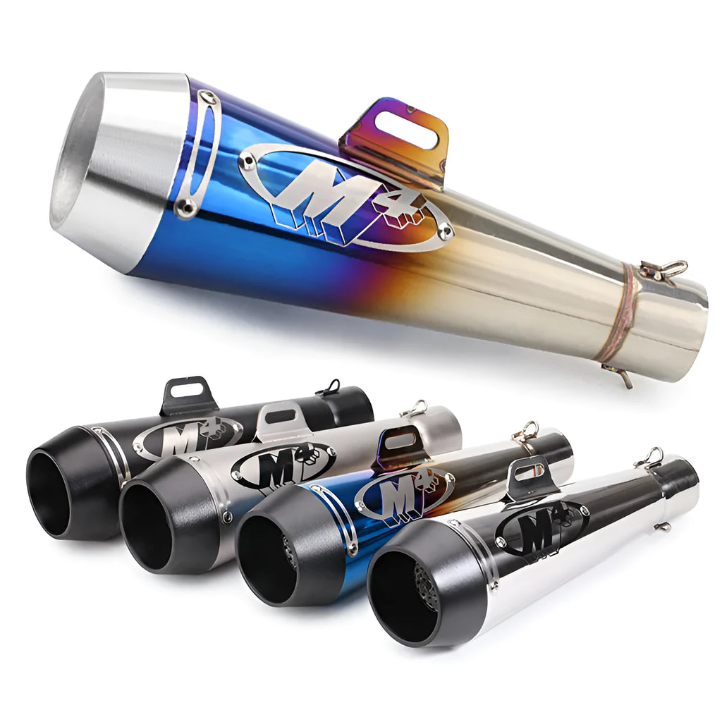 Universal M4 motorcycle exhaust pipe in multiple finish options for large displacement bikes