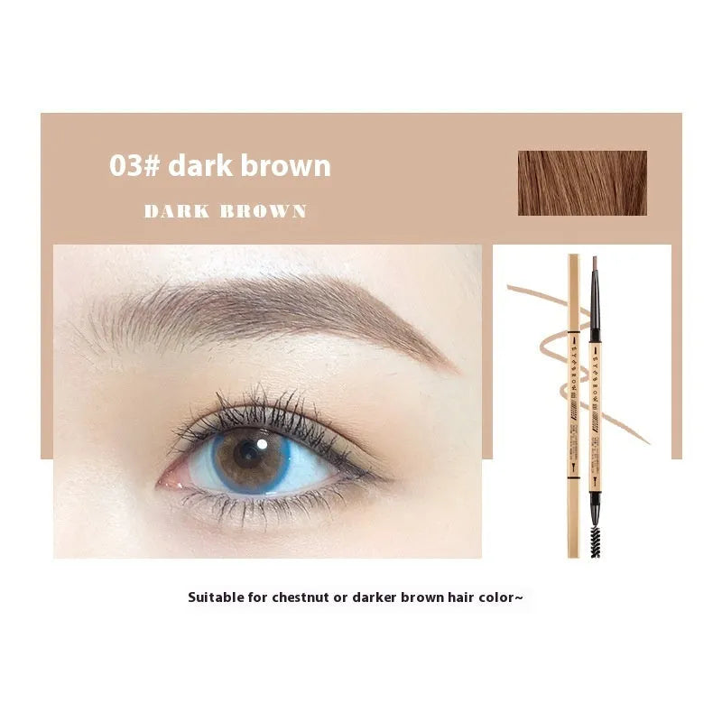 Small Gold ultra-fine tip eyebrow pencil in five colour shades: light brown, kaki brown, dark brown, grey black, and black.