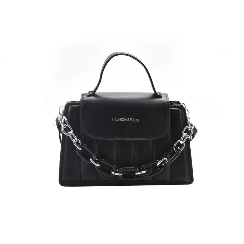 Women's PU chain crossbody shoulder bag with diamond grid pattern, horizontal square shape, in khaki