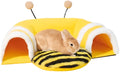 Yellow bee-shaped plush tunnel bed for small pets with removable sections and wire frame
