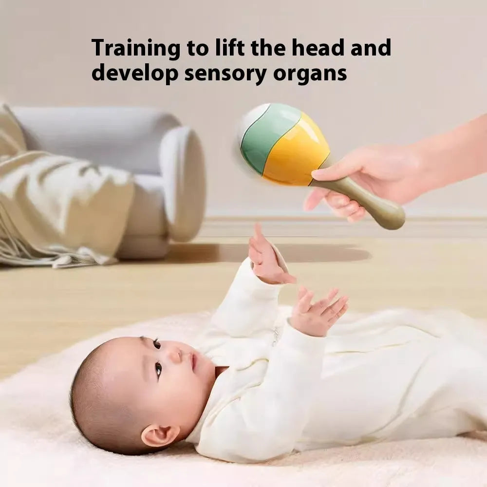 Baby rattle gift box set with sand hammer handbell and rattle drum in kitten green