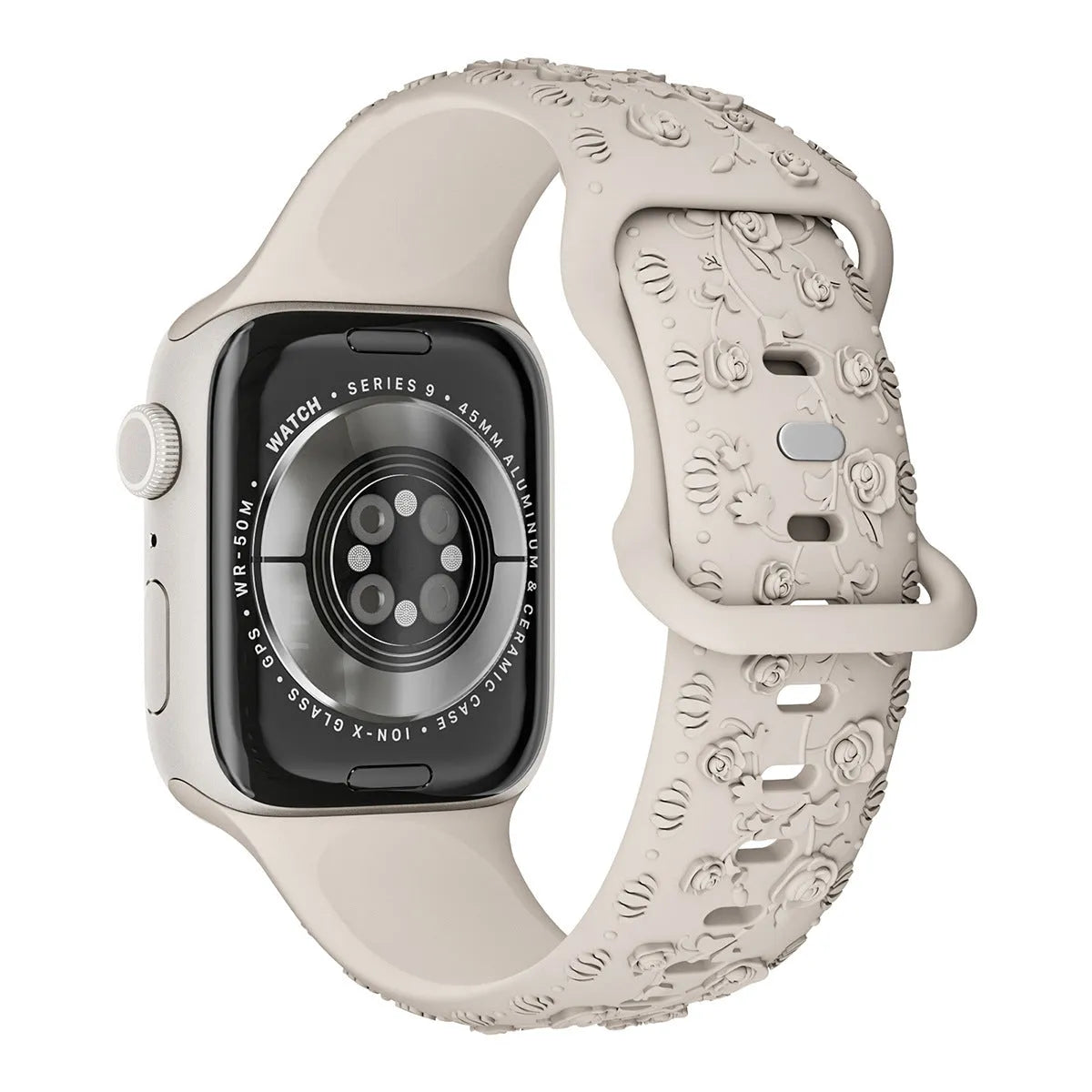 Embossed rose silicone watch strap for Apple Watch 38/40/41mm and 42/44/45mm in multiple colours