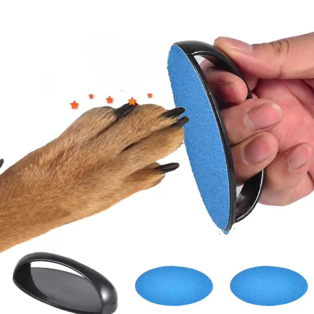 Square dog nail file board with ergonomic handle in chosen colour, showing replaceable sandpaper surface.