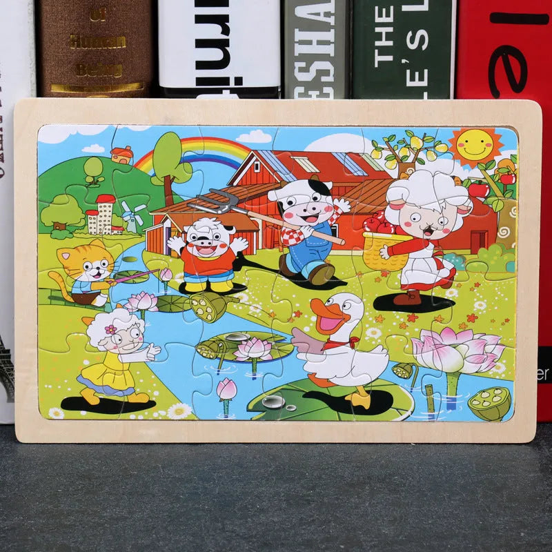 80-piece wooden animal puzzle set in iron box, designed for children aged 3 and over, featuring bear and riding themes