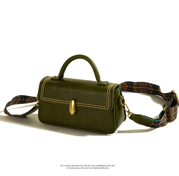 Retro women's messenger bag in textured PU leather with internal phone pocket and file compartment