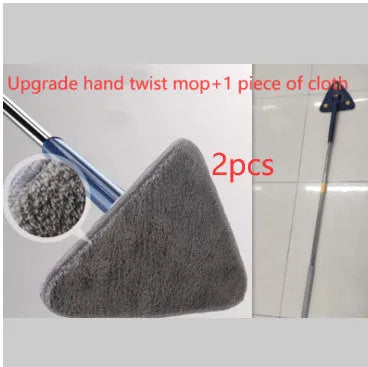 Extendable triangle cleaning mop with rotating head and stainless steel pole in blue colour