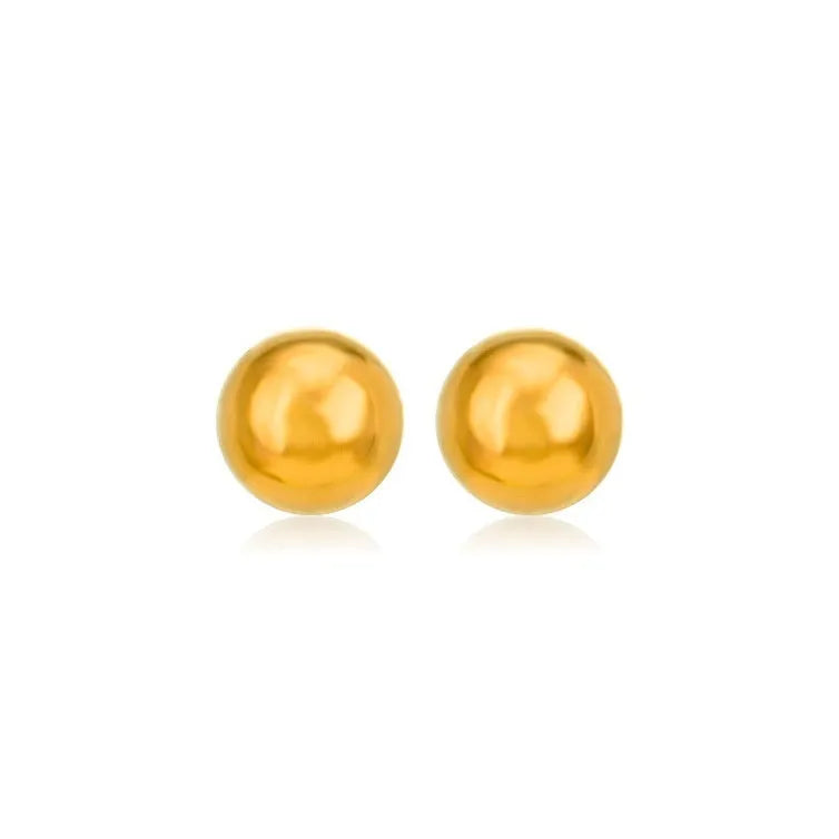 Stainless steel ball stud earrings in gold and silver finishes, showing 3mm to 6mm size comparison