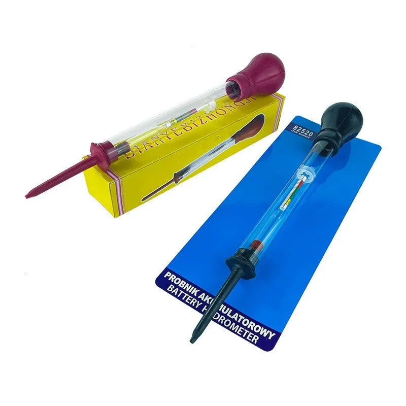 Electrohydraulic hydrometer for automotive battery electrolyte testing with glass construction