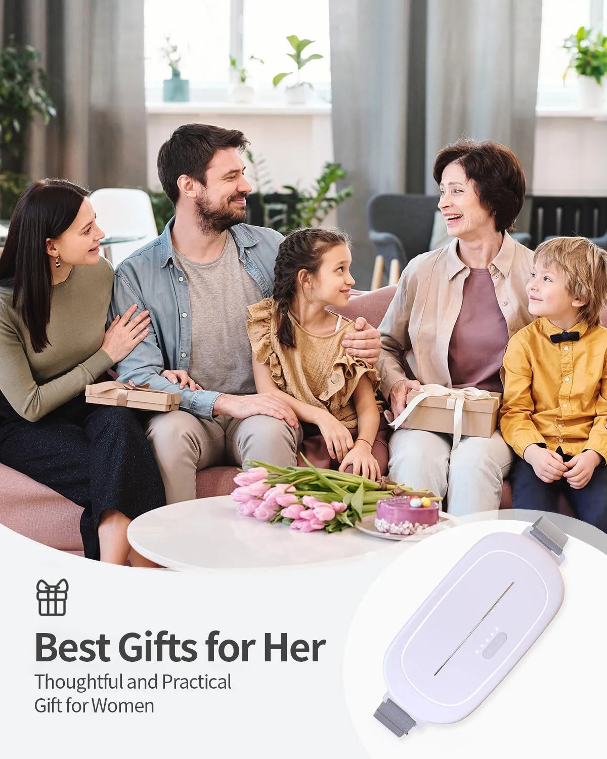 White silicone uterine warming device with USB connection cable and adjustable temperature control