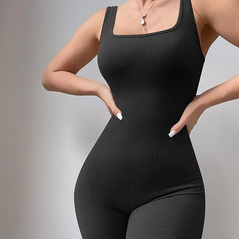 Women's spandex suspender tank top tights with waist design and long sleeves in multiple colour options