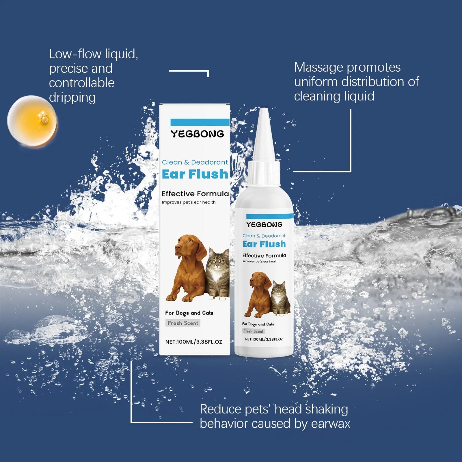 100ml bottle of cat and dog ear cleaner solution for gentle wax removal