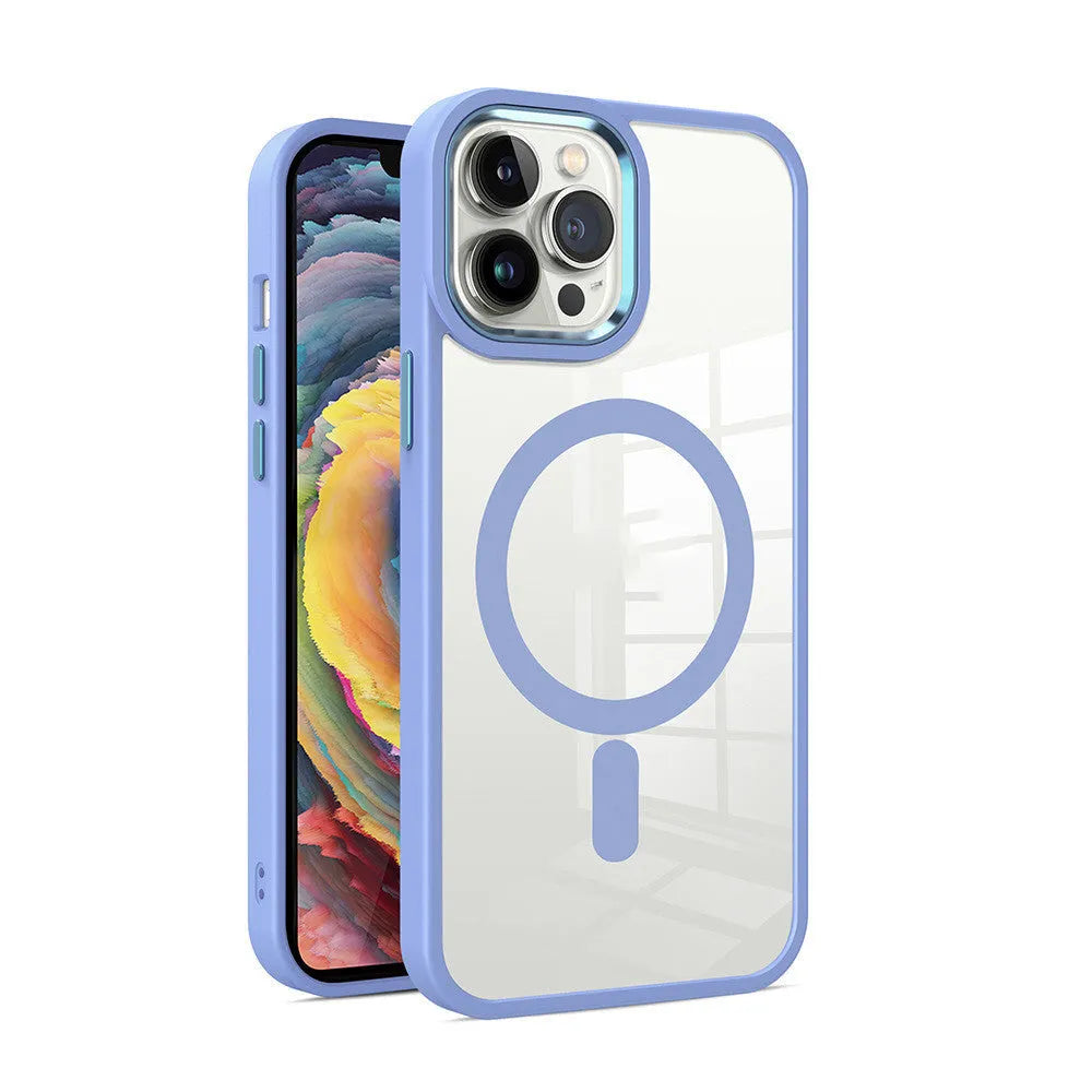 Transparent magnetic silicone phone case for iPhone models showing colour options