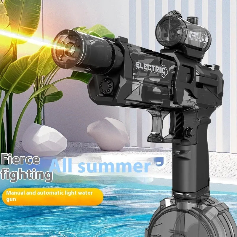 Electric water pistol toy with blue LED lights and automatic water spray function