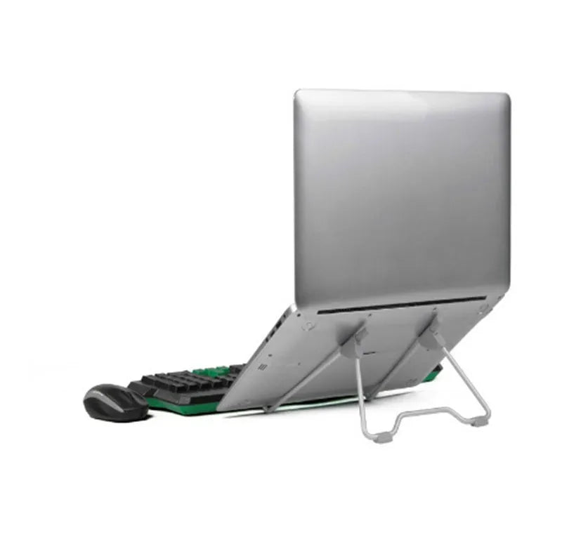 Grey aluminium alloy and engineering plastic mobile phone laptop stand on desktop