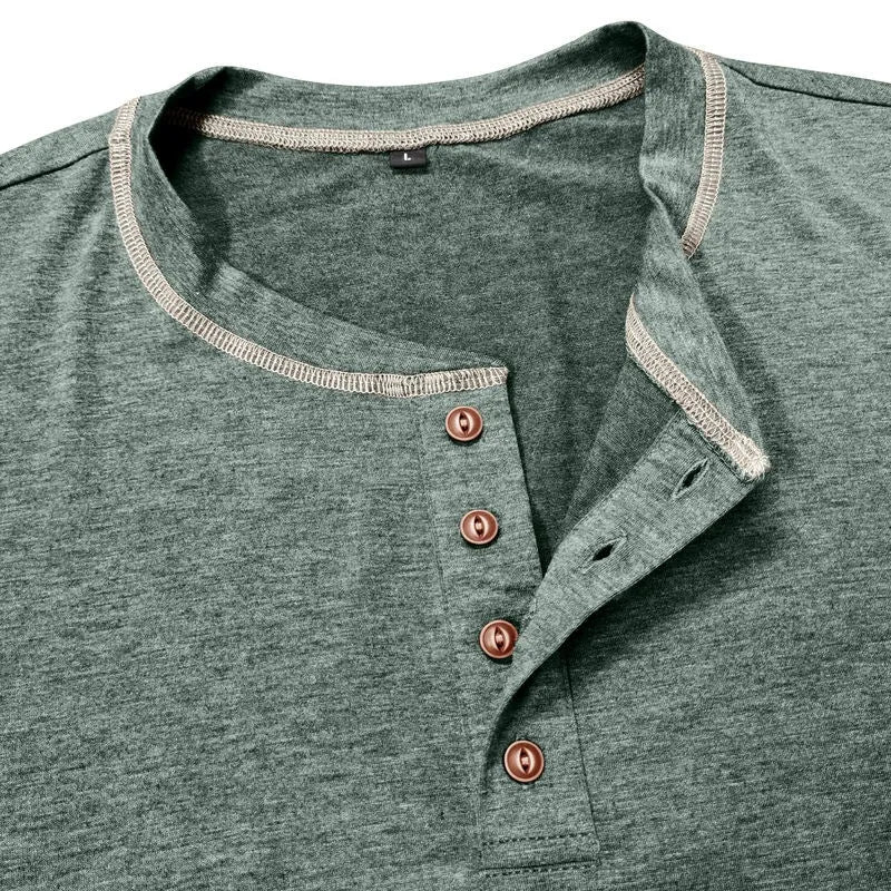 Men's cotton blend Henley shirt with four-button top, slim fit, available in blue, sizes S to 3XL