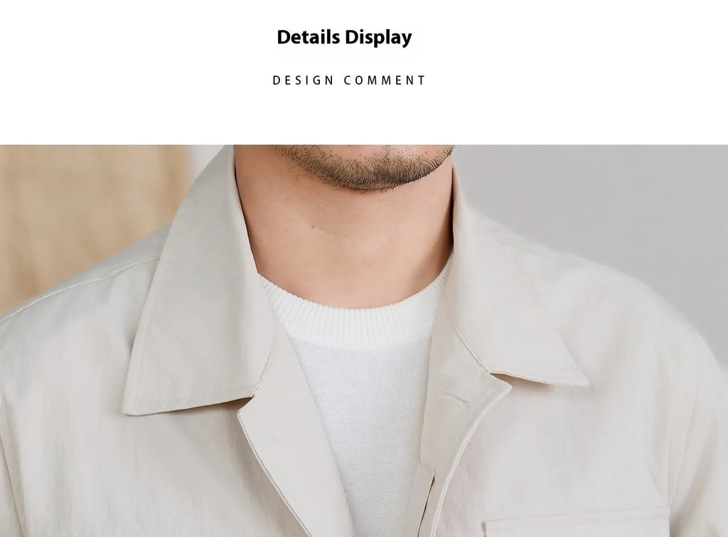 Men's multi-pocket retro nylon jacket in beige with multiple pockets and classic cut
