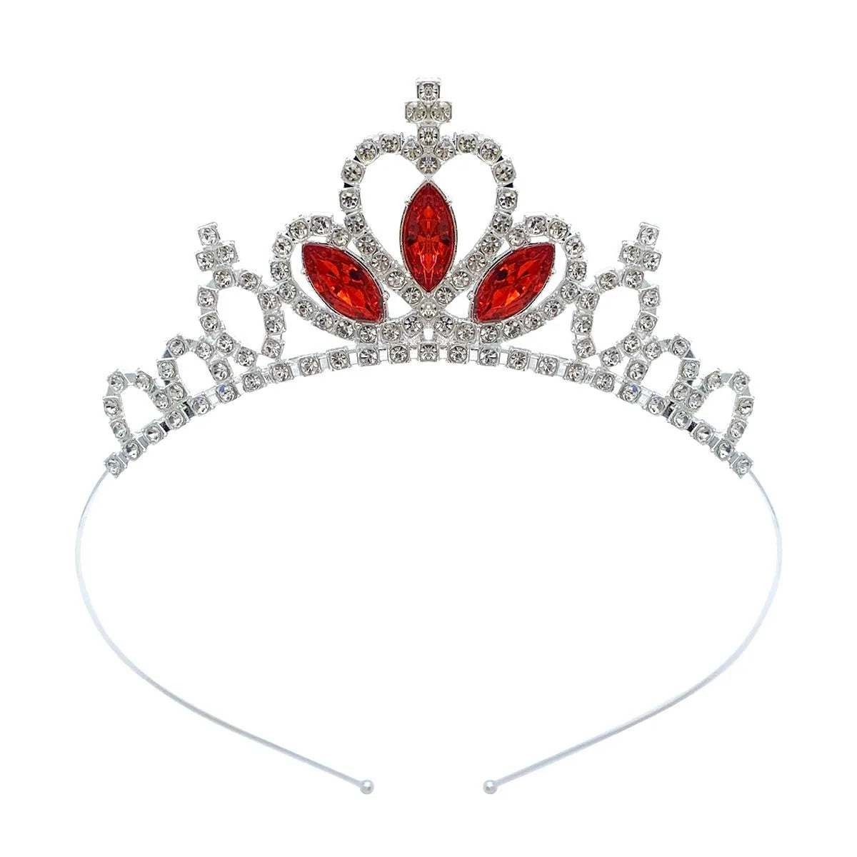 Gold and silver alloy princess crown headdress with electroplated gemstone colour finishes for birthday parties