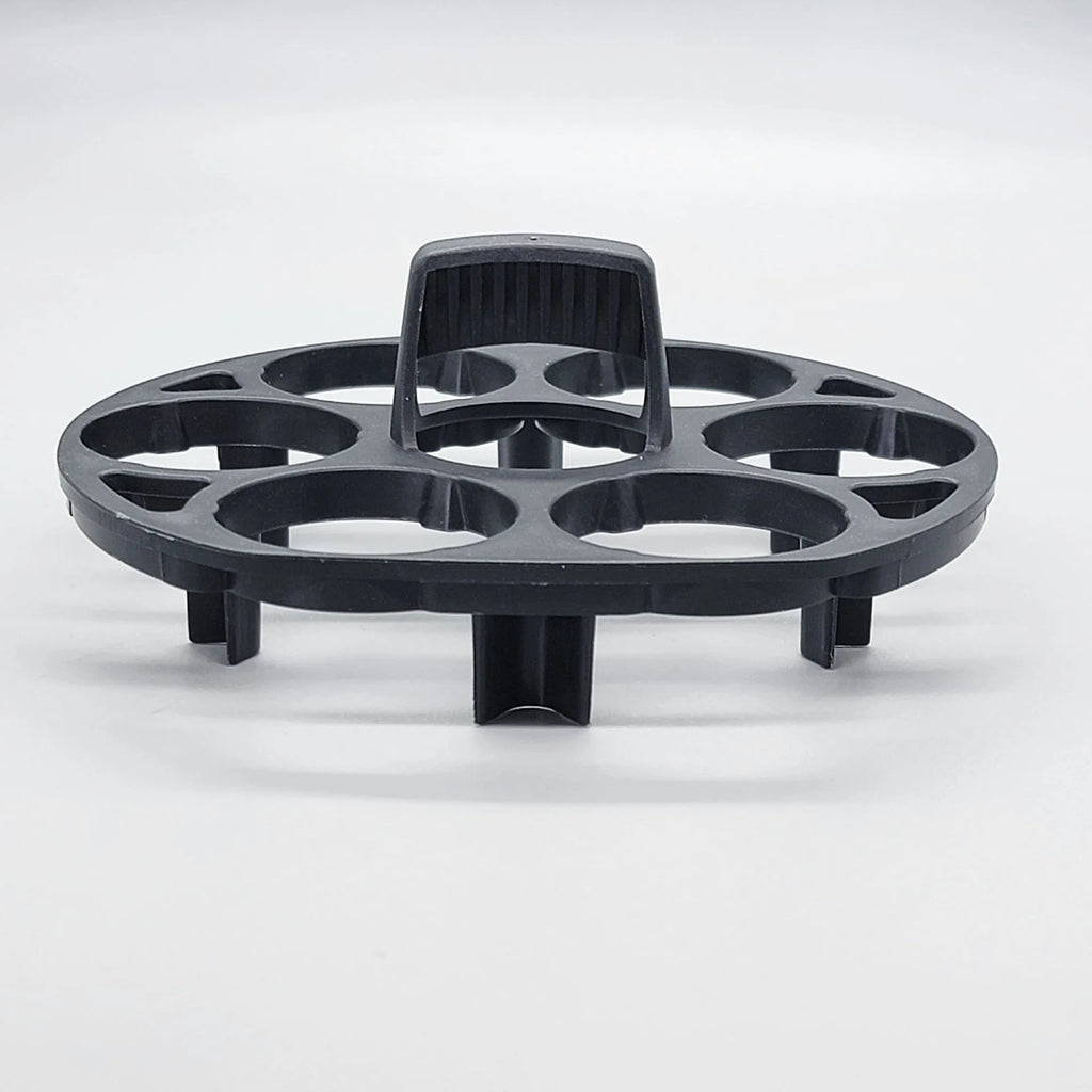 Black plastic egg holder rack with retainer basket design for kitchen organisation