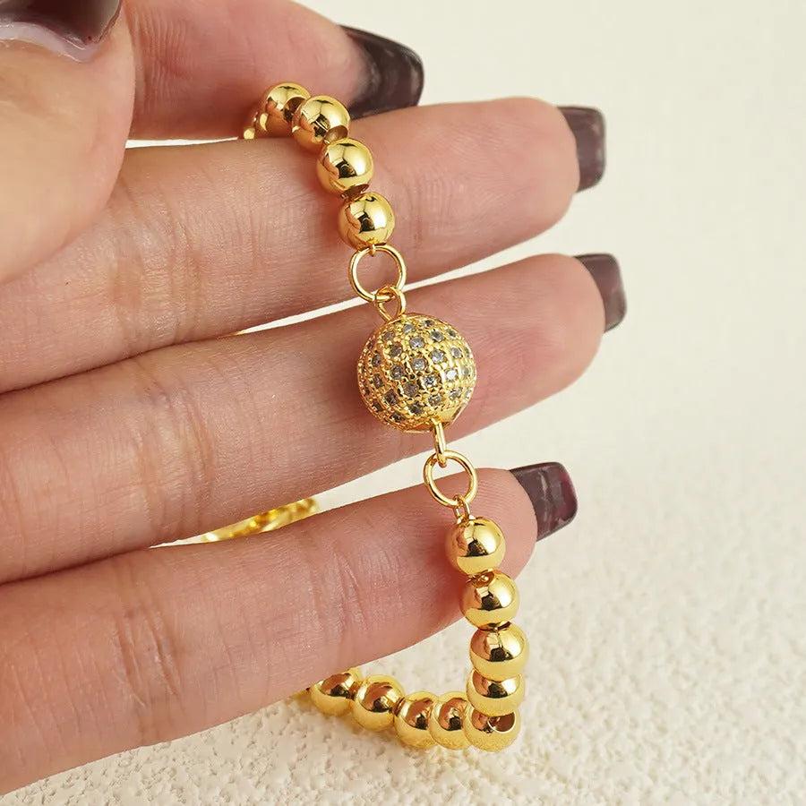 Arabic style copper bracelet with zircon stone and heart-shaped charm for women