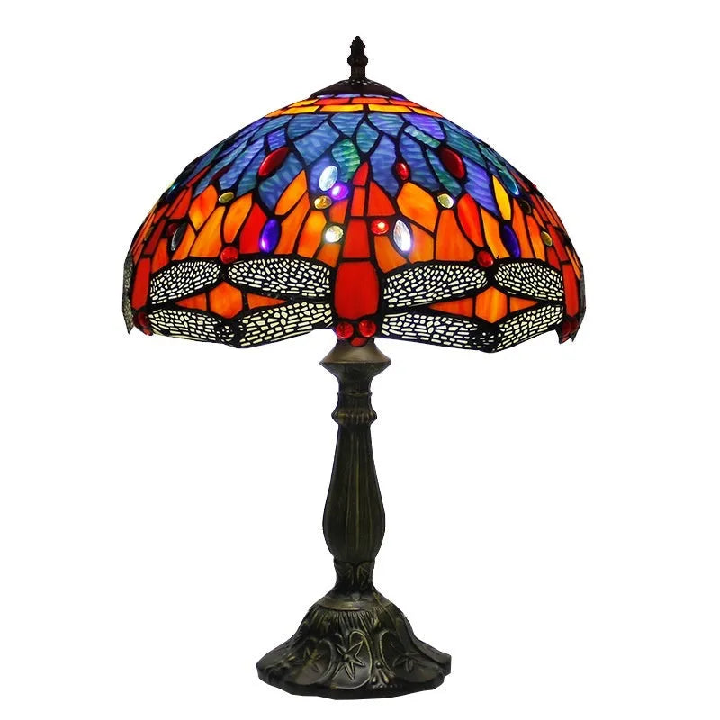 Tiffany dragonfly stone table lamp in European style with decorative blue and green motifs
