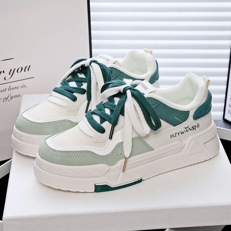 Children's high-increasing board shoes with thick rubber sole and synthetic leather upper in beige colour