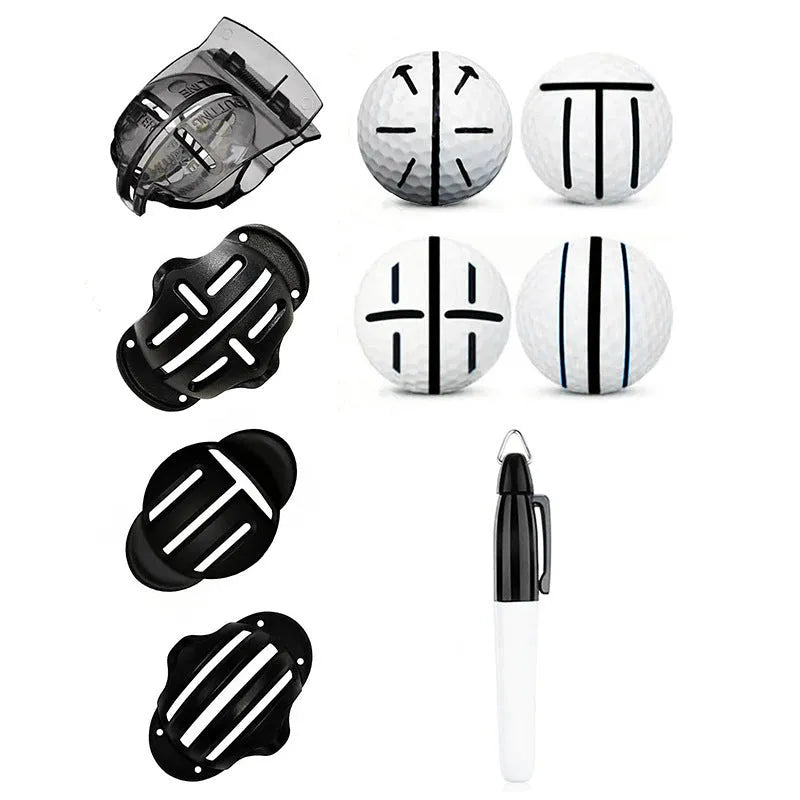 Golf putting alignment tool set with plastic scribers and drawing pens for putting practice