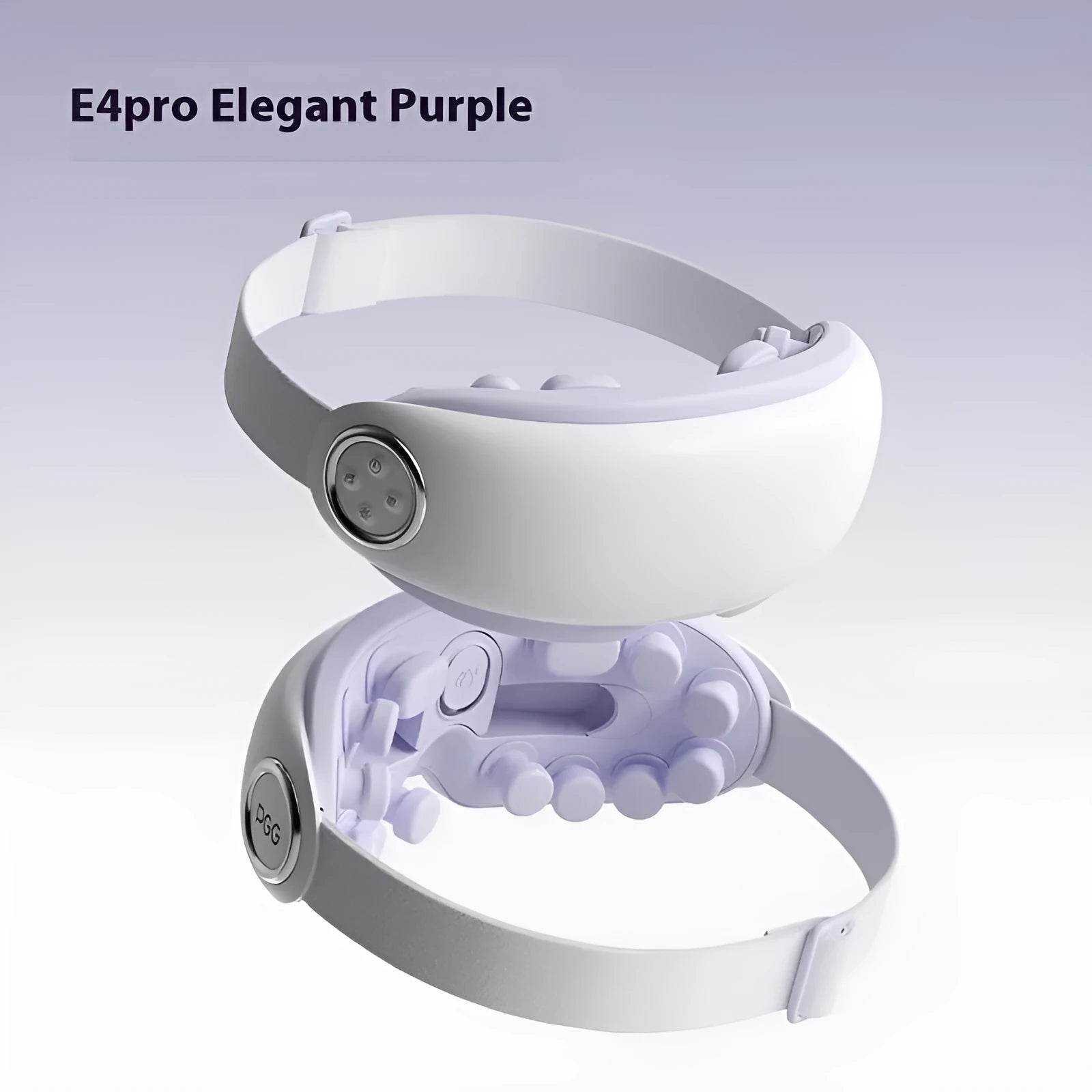 Rechargeable Bluetooth steam smart eye moisturising instrument in purplish grey, showing its compact size and shape.