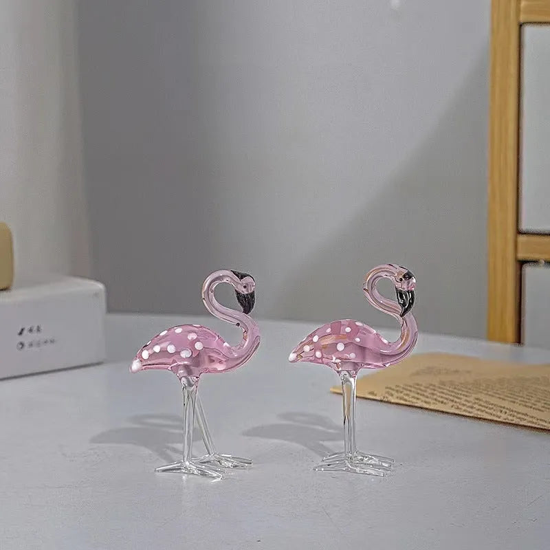 Pink crystal flamingo decorative ornament on tabletop with modern simplicity style