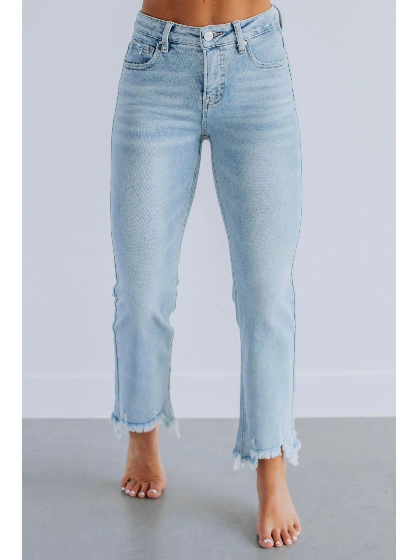 Women's dark blue cotton denim trousers with hand-worn finish, casual style