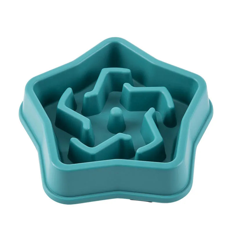 Yellow plastic dog slow feeder bowl with textured bottom pattern measuring 20.1cm diameter