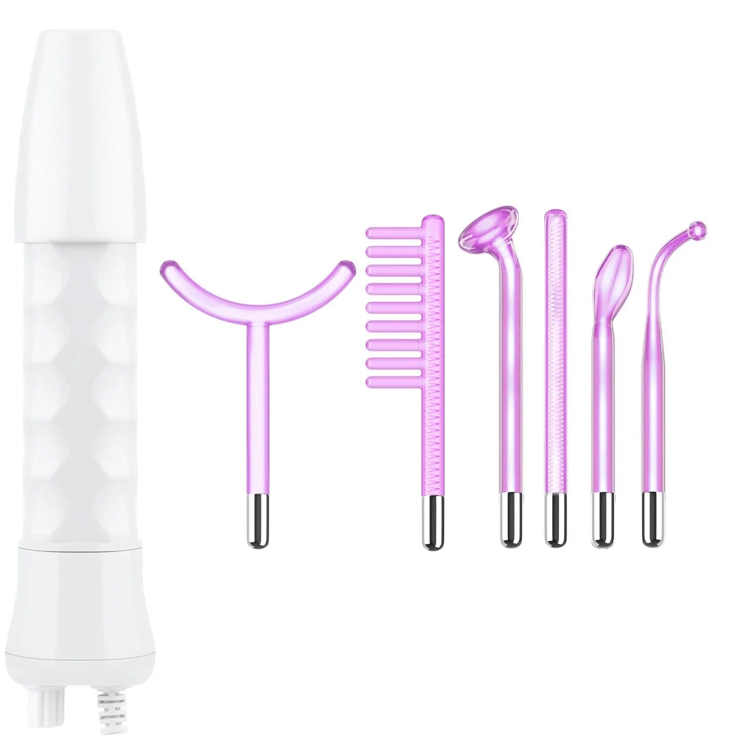 Purple light high-frequency beauty electrotherapy rod appliance with six accessory heads for facial treatment