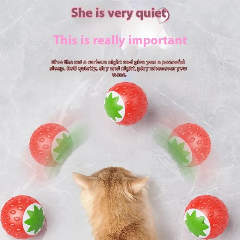 Self-Hi Relieving Stuffy Electric Cat Toy, strawberry cat rolling ball in green colour