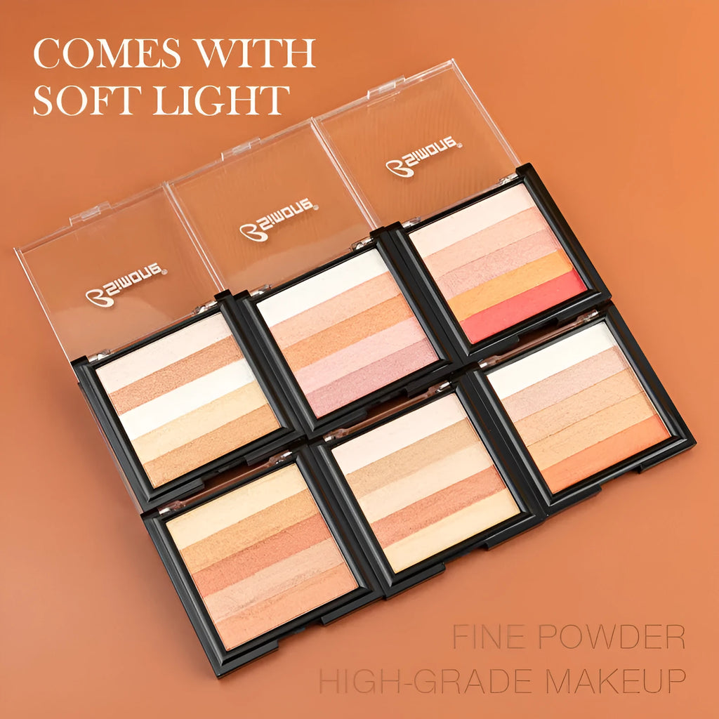 A standard 12g highlight eye shadow compact open to show powder, labelled with six shade options 01 to 06.