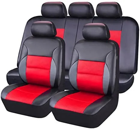 Artificial leather car seat cover set with front seat, backrest, and headrest pieces in multiple colour options