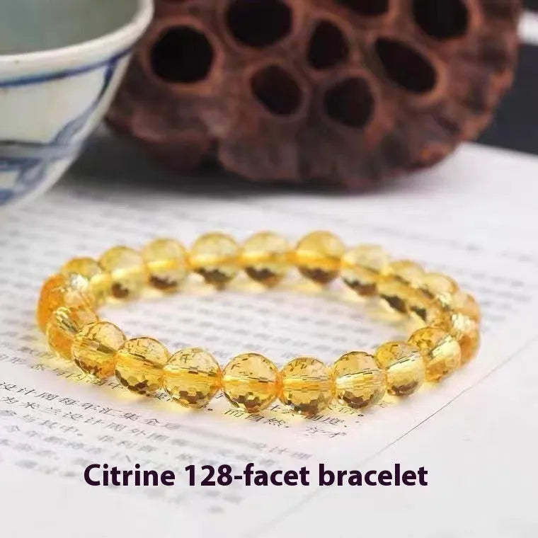 Handcrafted 128-facet cut crystal bracelet in amethyst, ametrine, or citrine colour with choice of bead size.