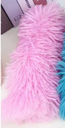 Blue plush cat chew toy pillow measuring 27cm long on a white background.