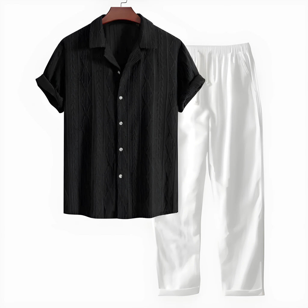 Men's slim fit camouflage print short sleeve shirt and trousers casual suit set