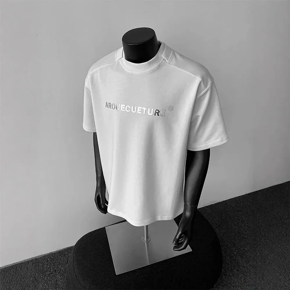 Men's short sleeve cotton pullover shirt with printed letters in light grey colour