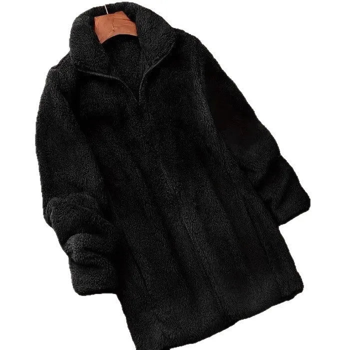 Double-sided velvet fleece jacket in black, navy blue, or khaki colour options