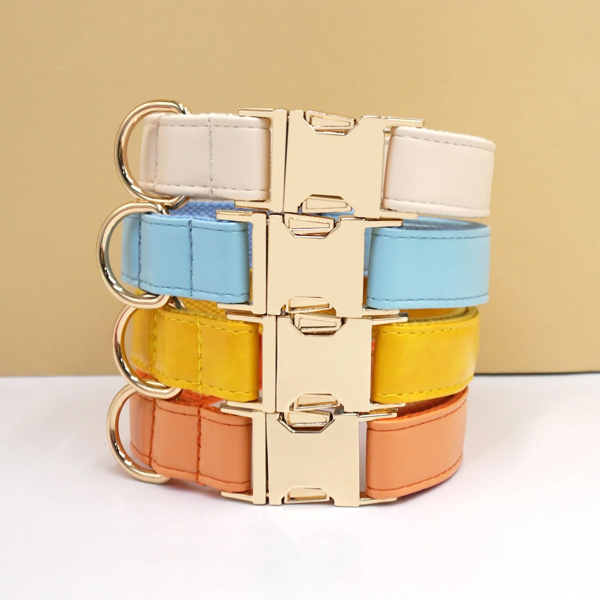 Simple colour blocking velvet leather dog collar in caramel colour with size tag