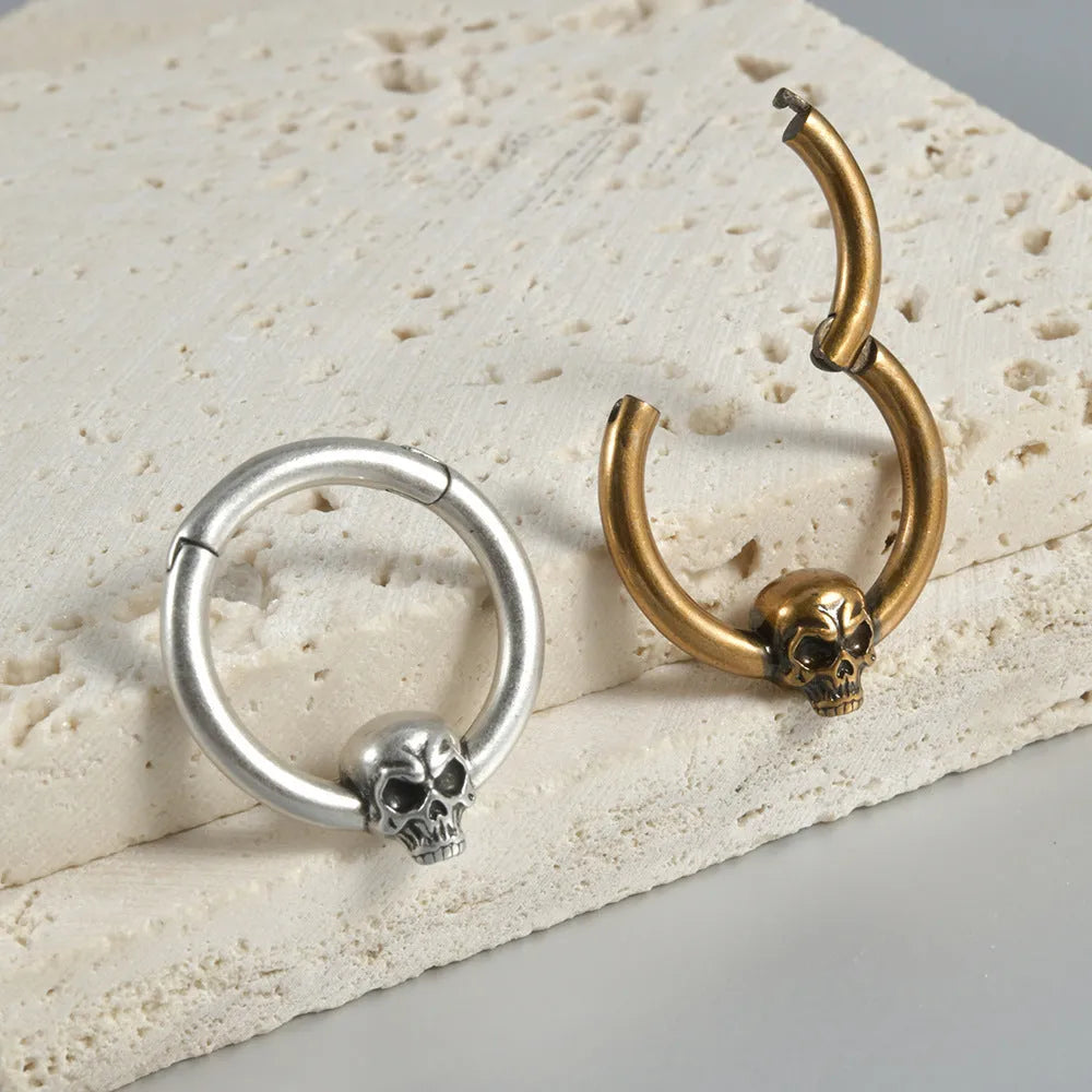 Copper punk earrings with vintage ghost head designs in antique silver or ancient gold finish