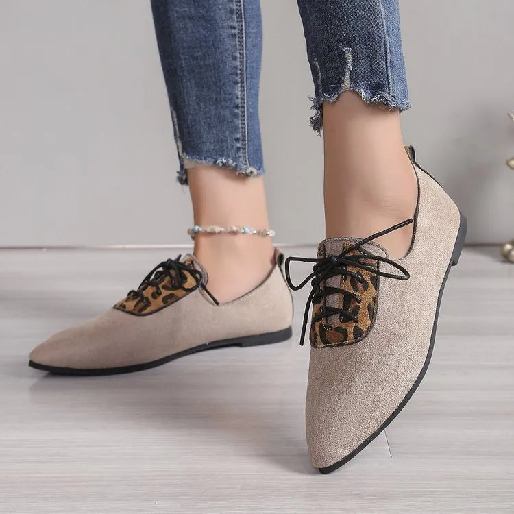 Beige leopard print pointed toe pumps for plus size women in synthetic PU leather