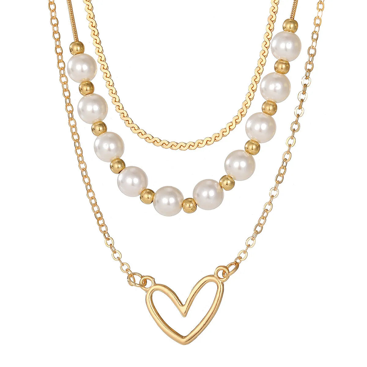 Vintage gold-tone heart pendant necklace with pearl chain and adjustable length