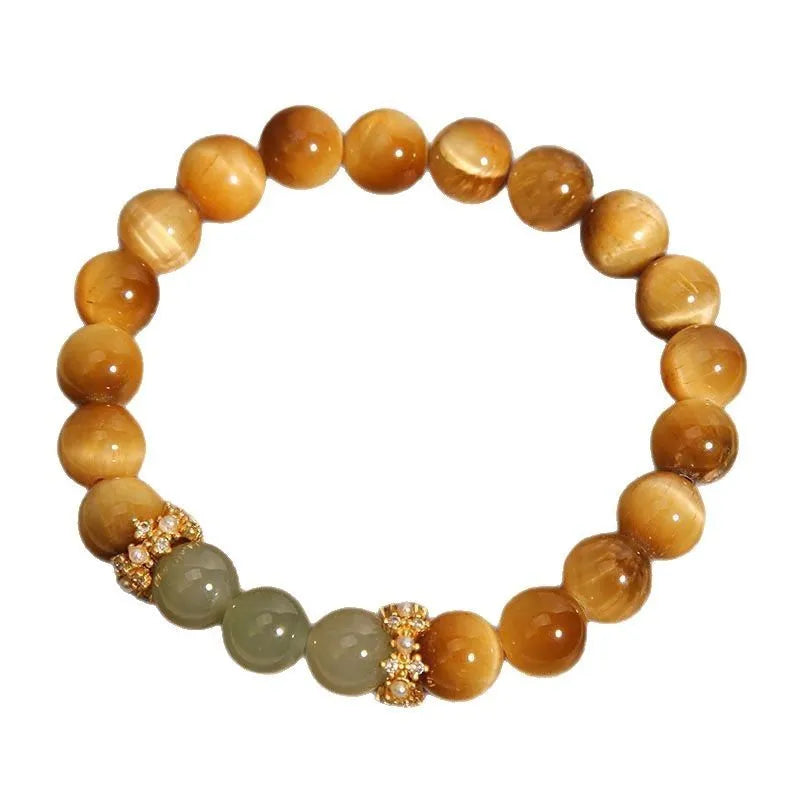 Natural yellow Tiger's Eye and Hetian jade U-shaped bracelet with auspicious patterns