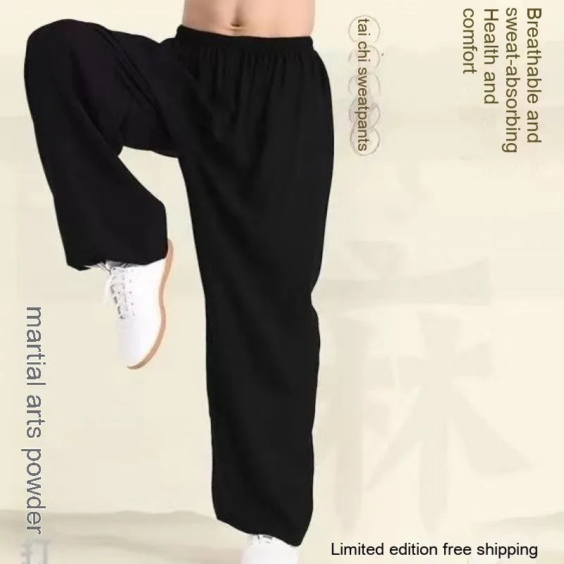 Children's black high-elasticity Lycra practice pants for martial arts training with Asian sizing.