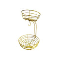 Double-layer black and gold wrought iron fruit basket with two storage tiers